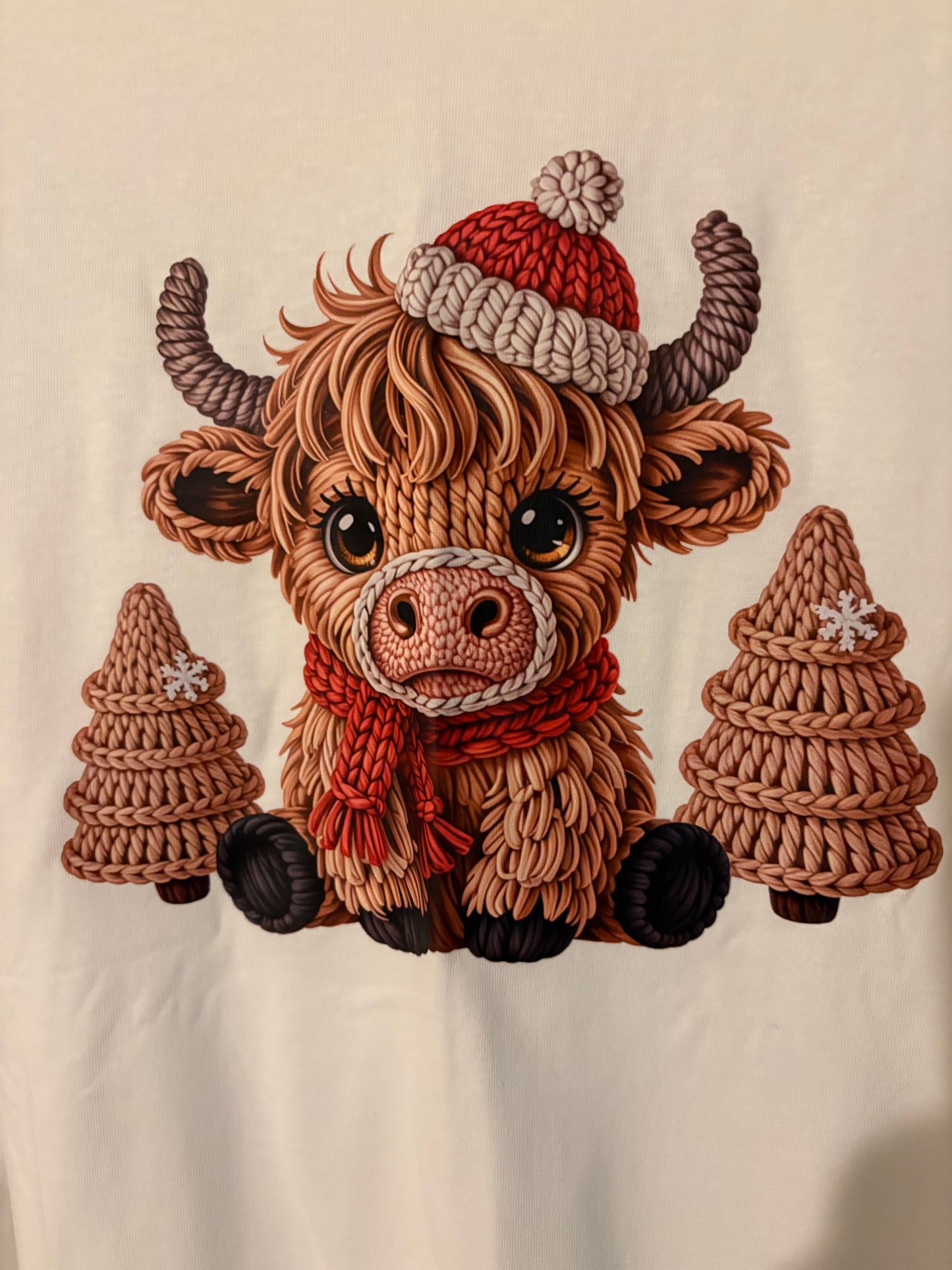 Cozy Highland Cow Christmas knit-style cute winter holiday shirt