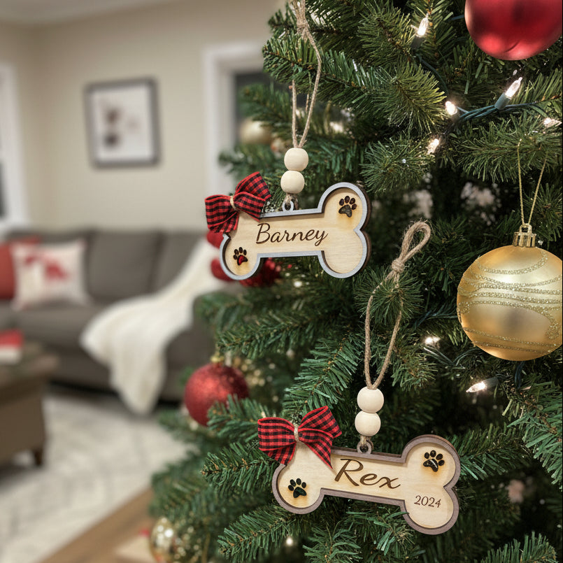 Personalized dog bone ornament custom pet name Christmas keepsake