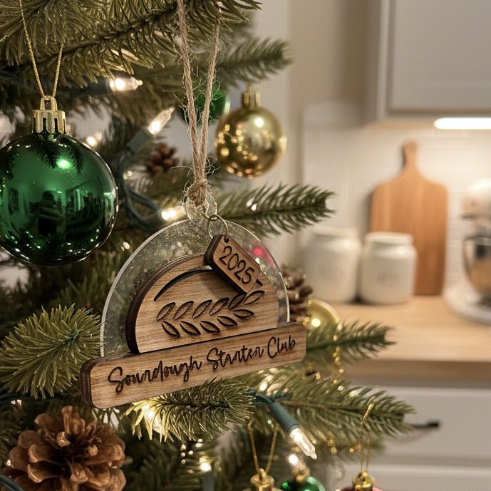 Sourdough Starter Club 2025 wooden Christmas ornament baker gift