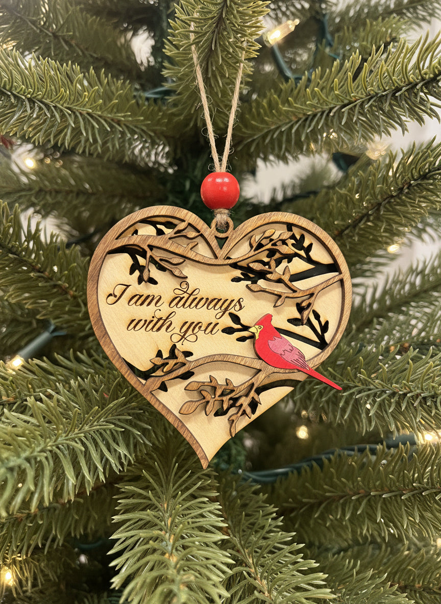 I Am Always With You cardinal heart ornament wooden memorial Christmas keepsake