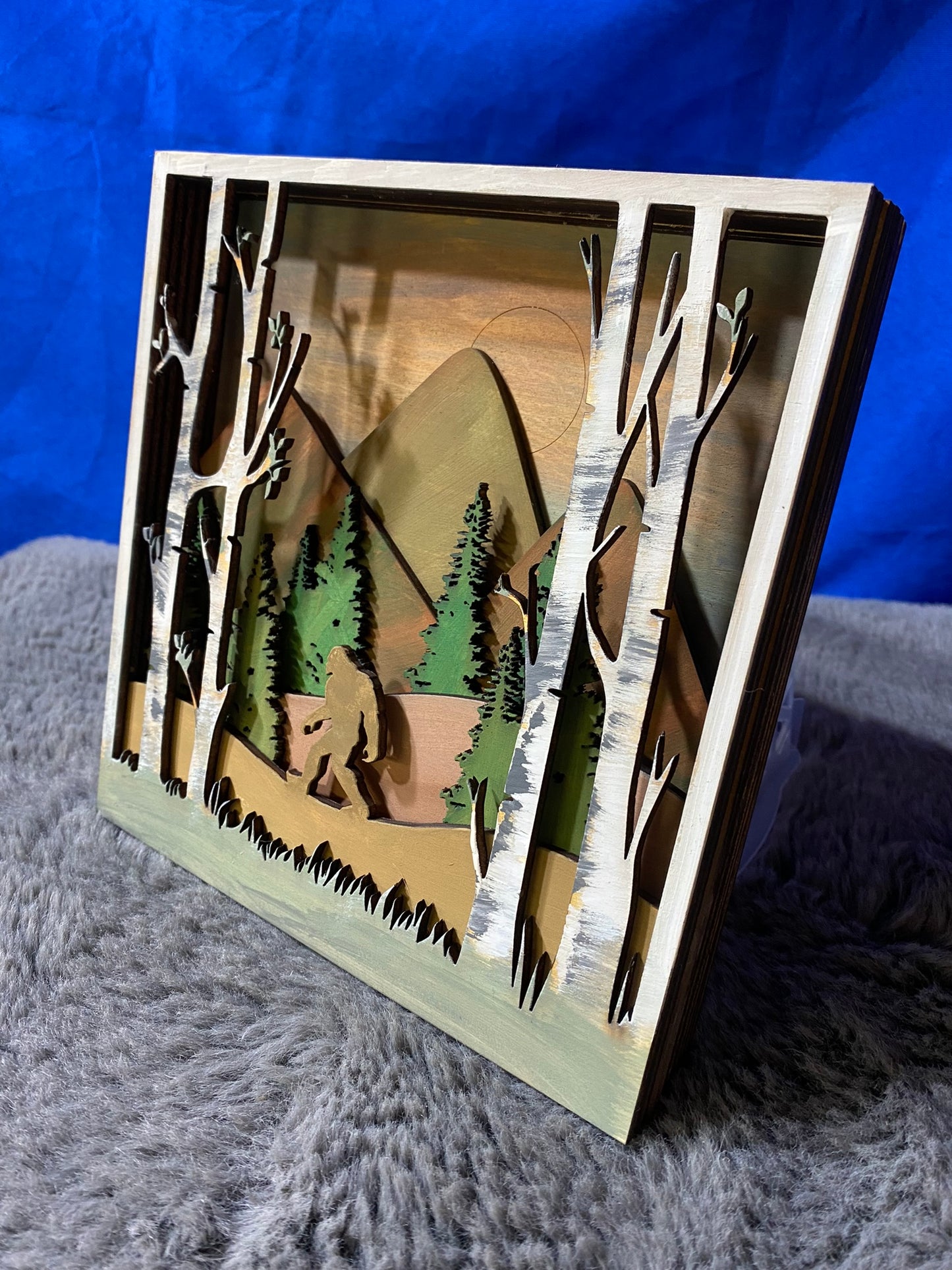 Layered wood bigfoot scene box handmade unique gift