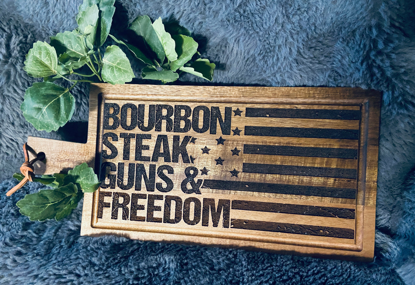 Beer Steaks Guns and Freedom engraved cutting board funny gift for him