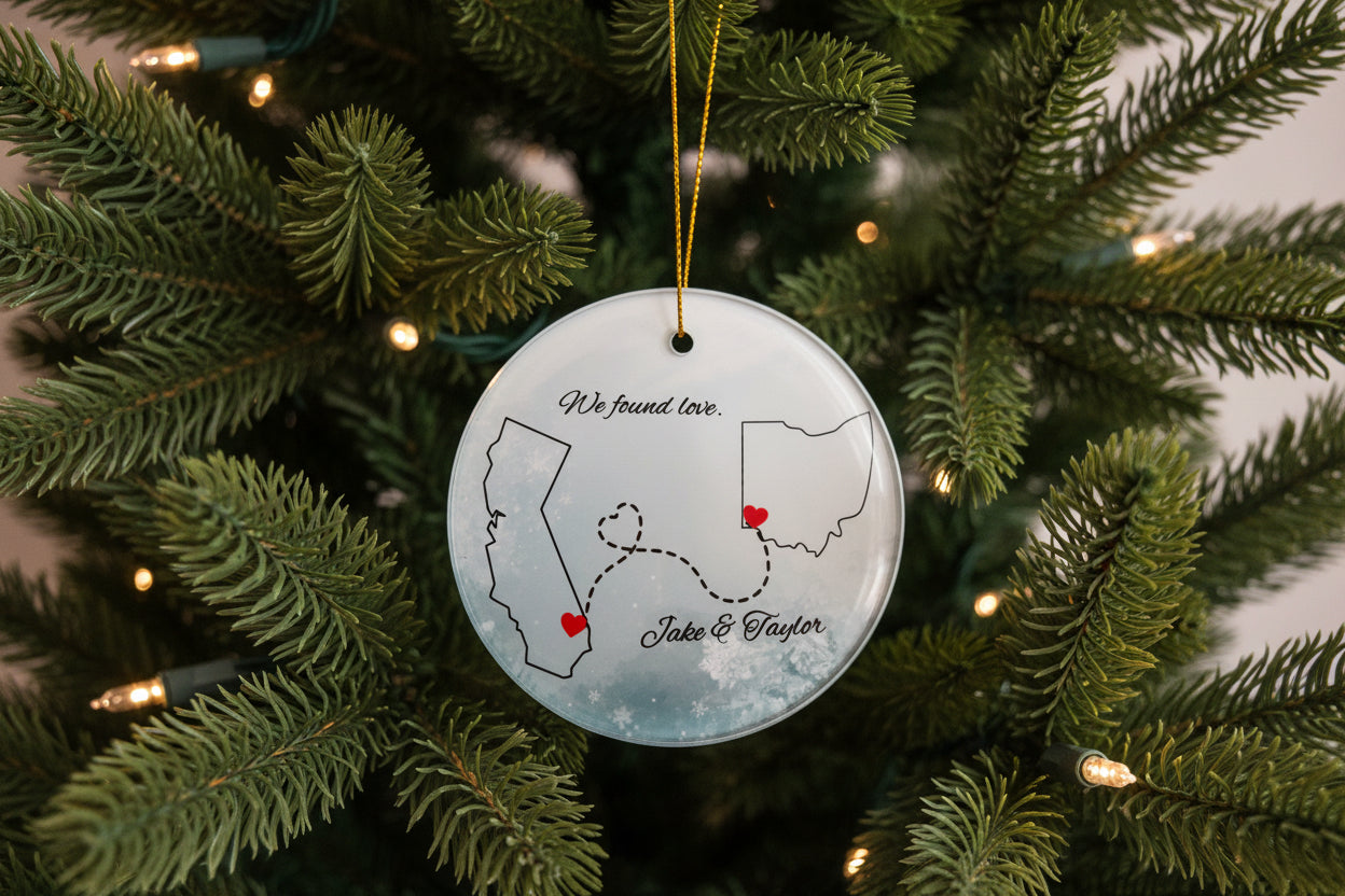 Personalized long distance love map ornament custom couple Christmas keepsake