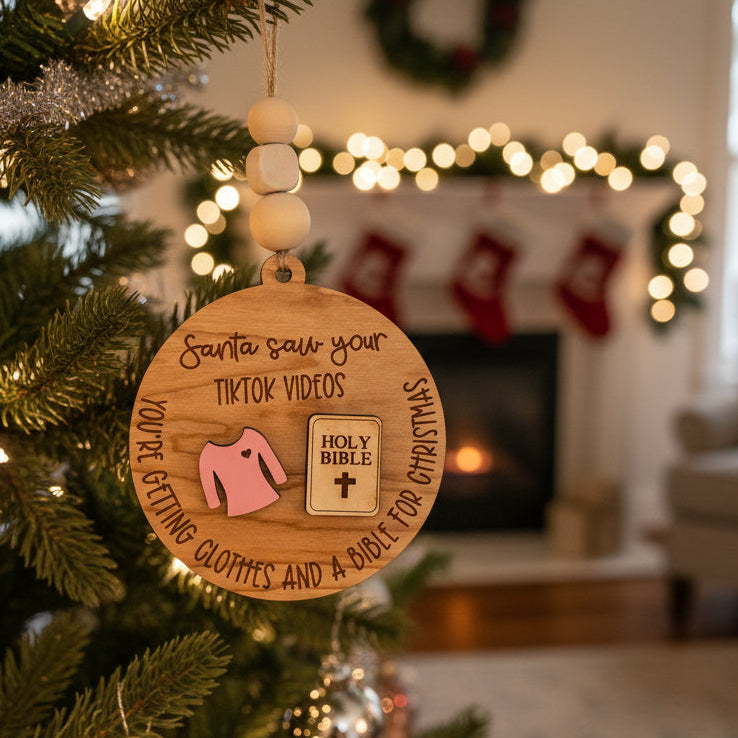 Santa Saw Your TikTok Videos funny wooden Christmas ornament stocking stuffer