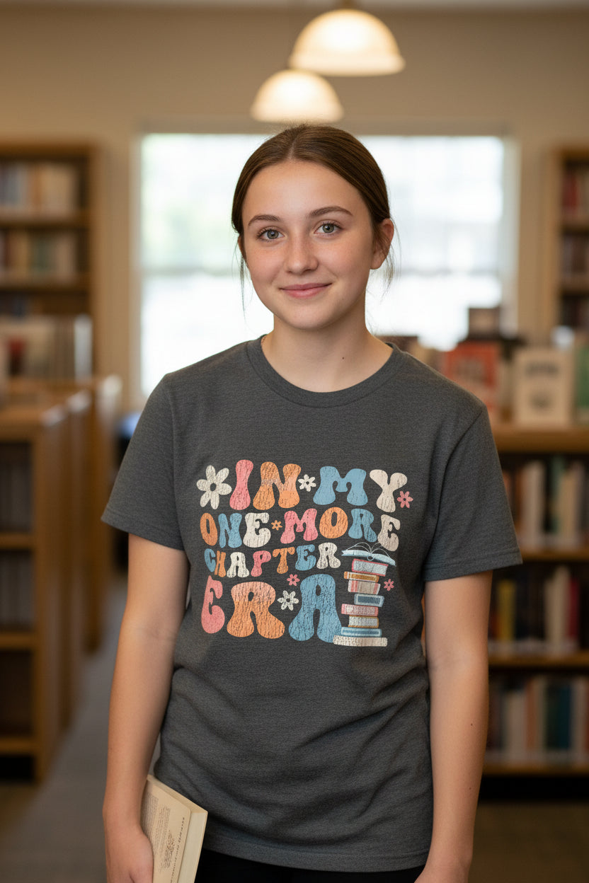 One More Chapter book lover funny graphic tee shirt
