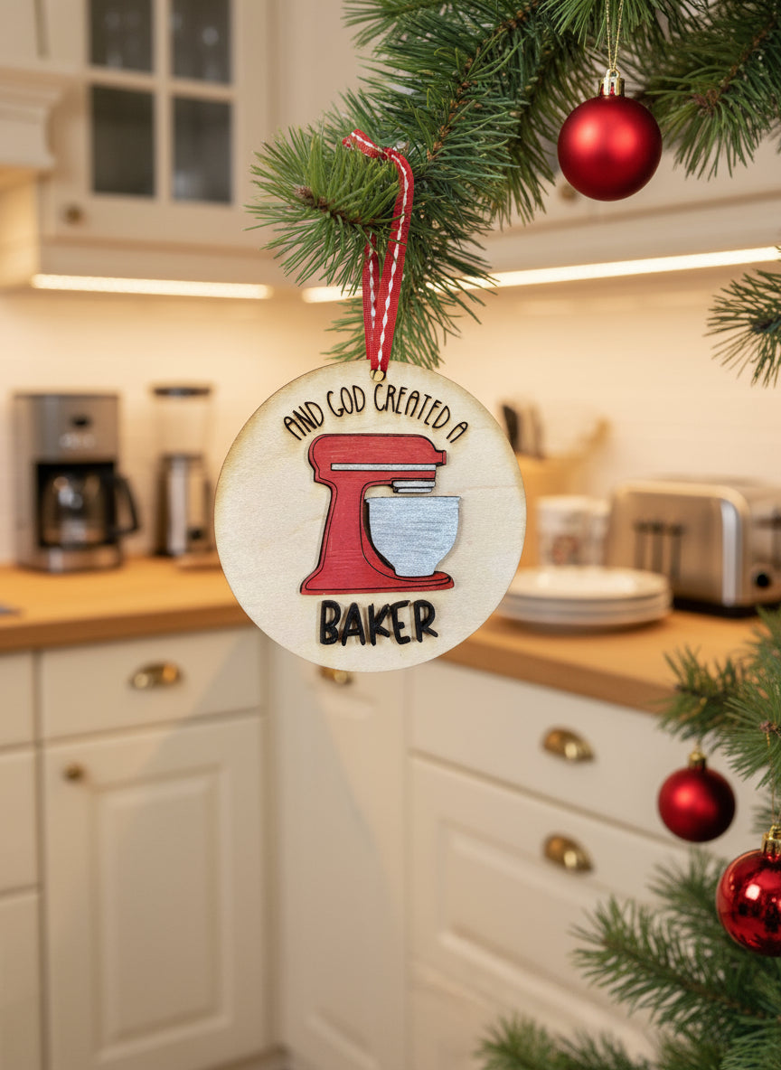 And God Created a Baker wooden ornament Christmas gift for bakers
