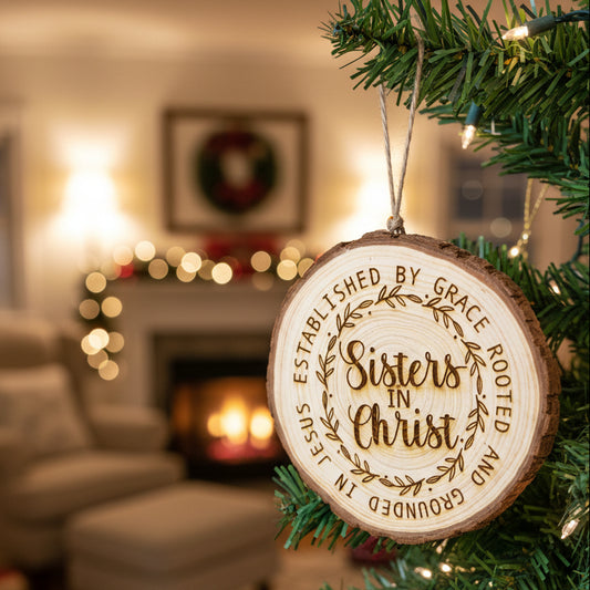 Sisters in Christ wooden ornament faith friendship Christmas gift