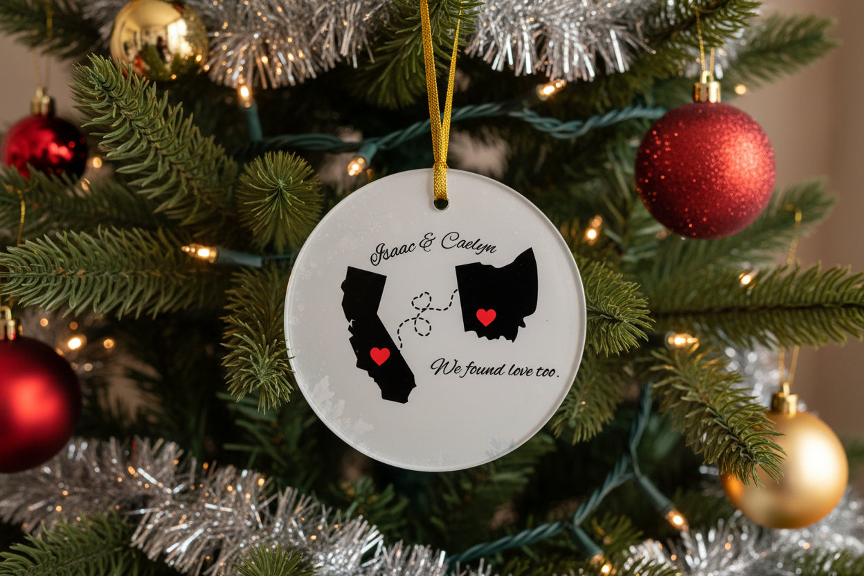 Personalized long distance love map ornament custom couple Christmas keepsake
