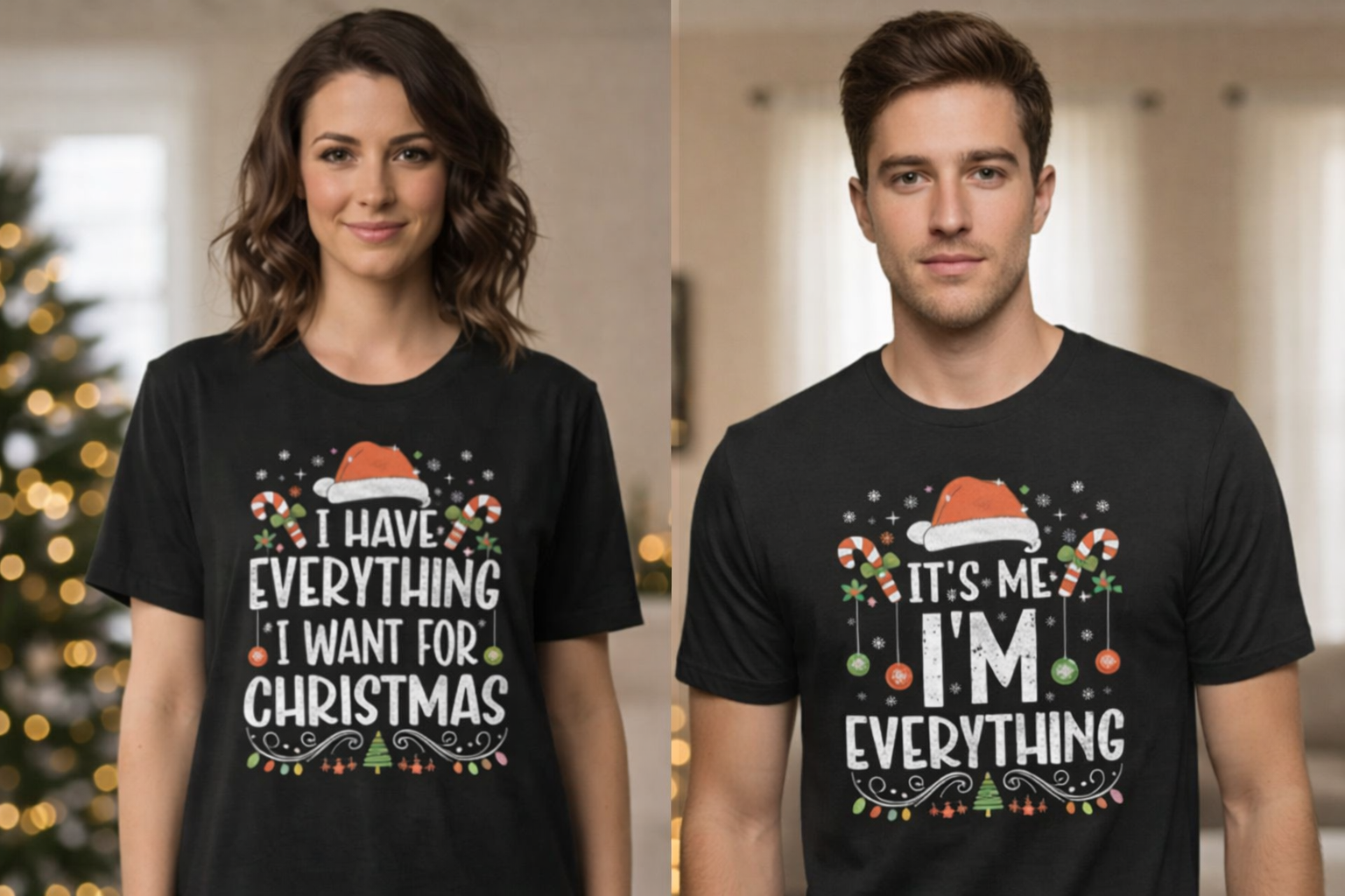 Everything I Want for Christmas couples matching tee shirt set holiday bundle