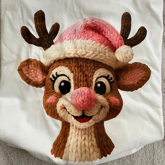 Cozy Reindeer Christmas knit-style holiday graphic shirt
