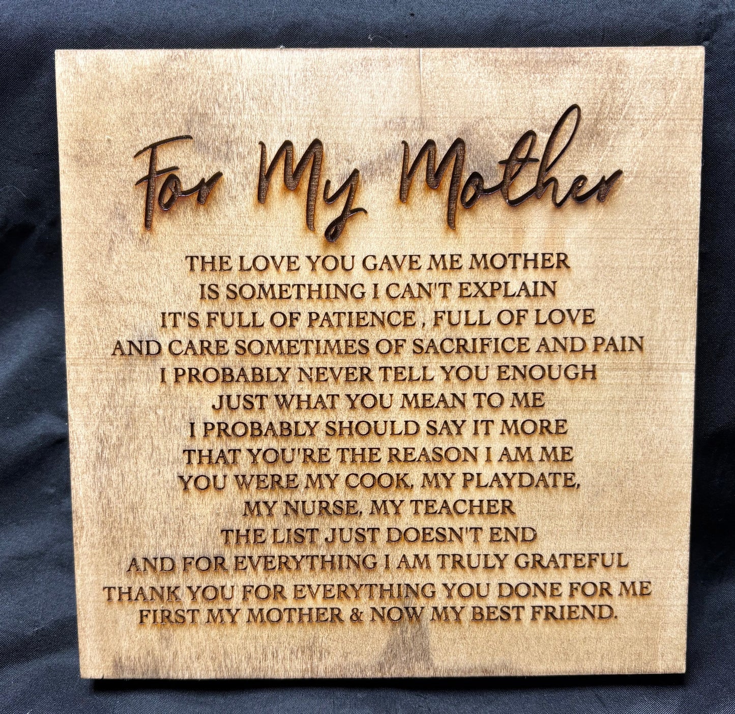 "For My Mother" engraved wooden keepsake plaque mothers day gift