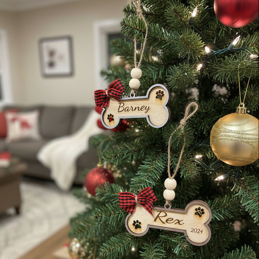 Personalized dog bone ornament custom pet name Christmas keepsake
