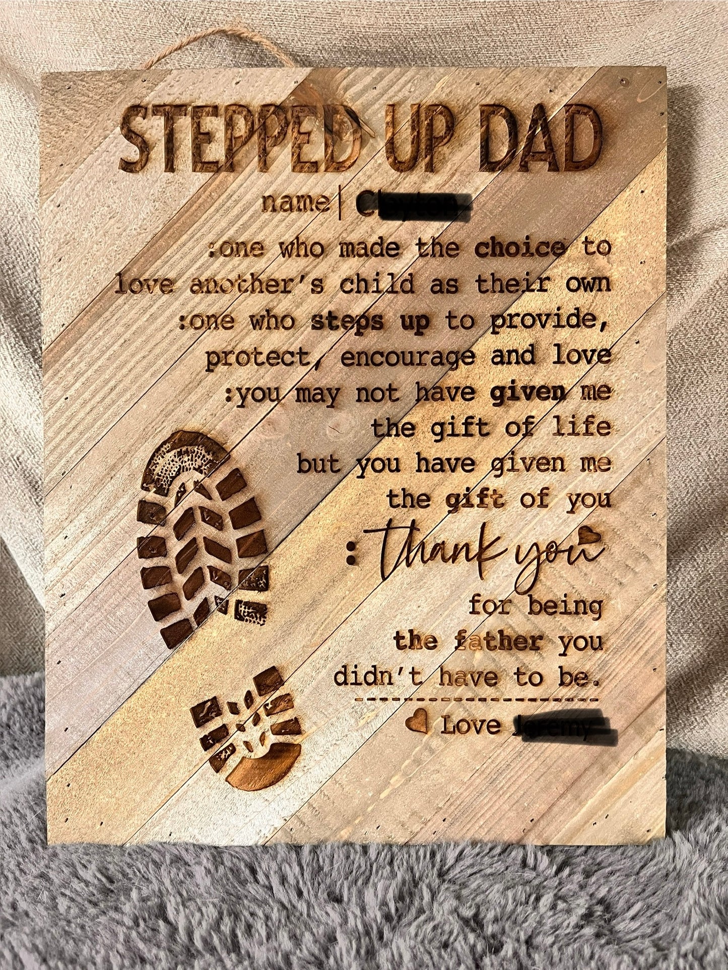 Personalized Stepped Up Dad engraved wood sign stepdad and bonus dad gift