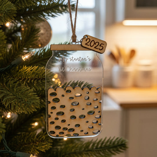 My Starter's First Christmas 2025 funny sourdough wooden ornament