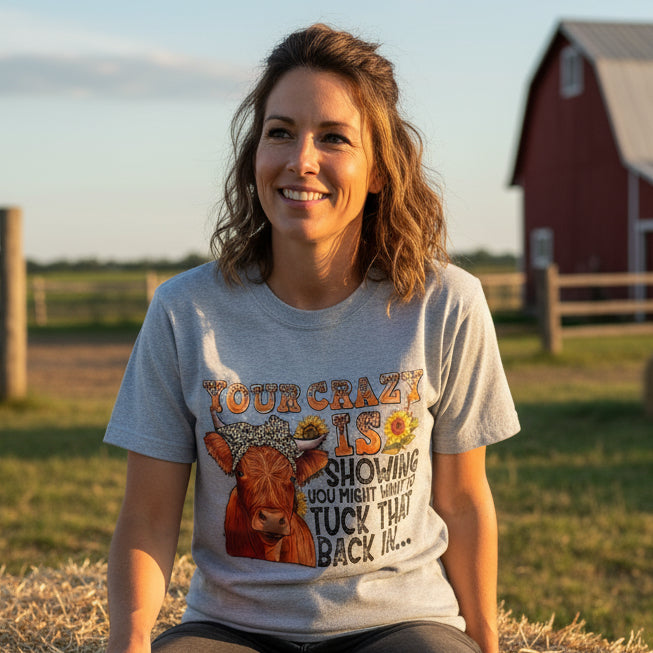 Your Crazy Is Showing funny cow and sunflower graphic shirt