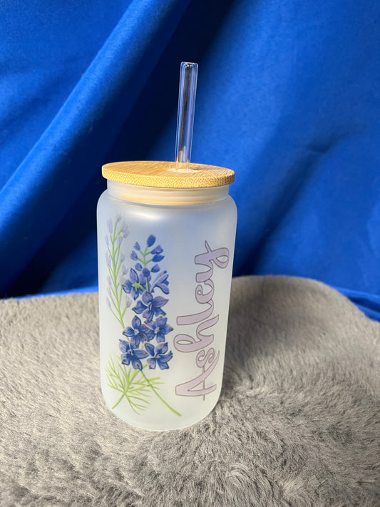Frosted floral glass cup handmade drinkware gift