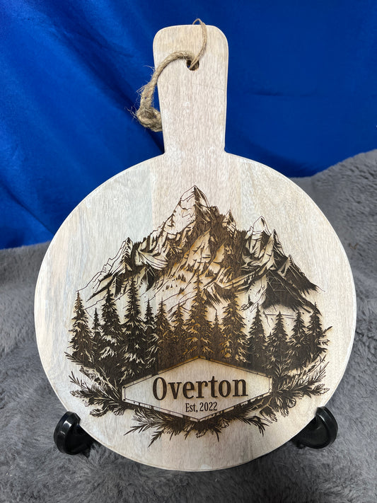 Custom engraved mountain cutting board personalized outdoor adventure gift