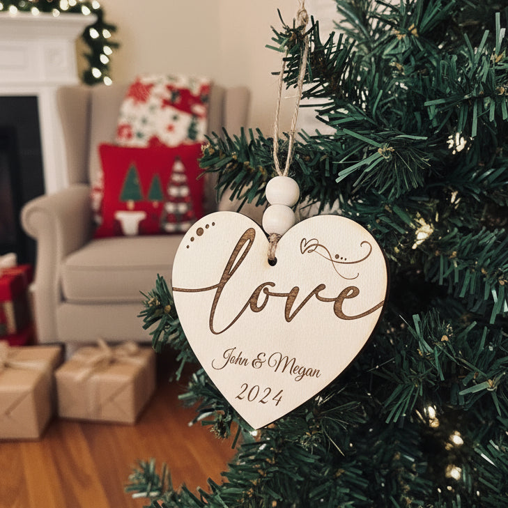 Personalized Love heart ornament custom couple keepsake Christmas gift