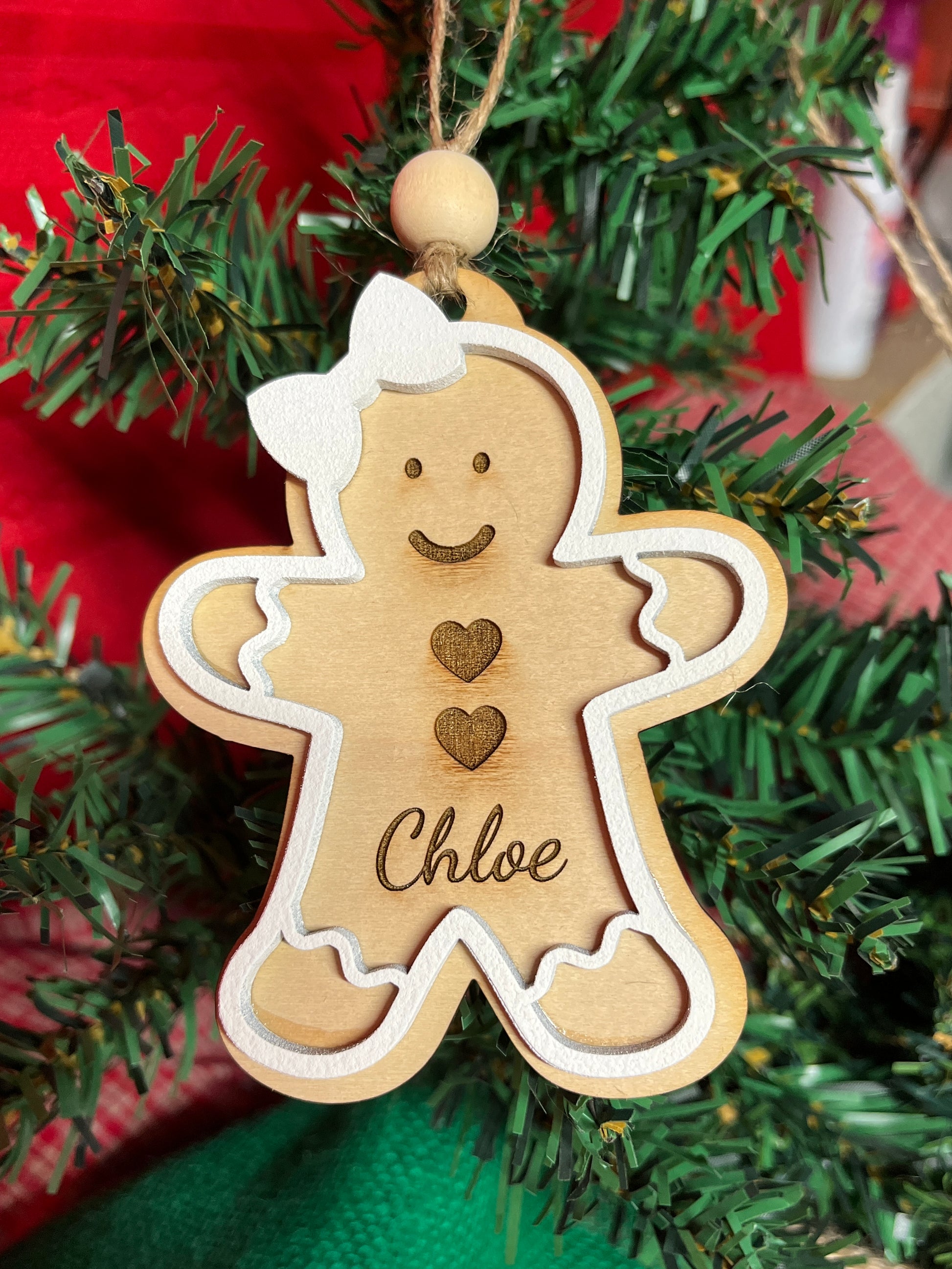 Personalized gingerbread girl Christmas ornament custom name holiday keepsake