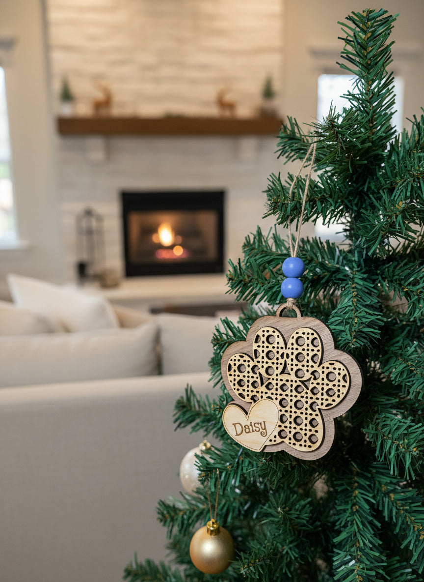 Personalized paw print ornament custom pet name keepsake Christmas gift