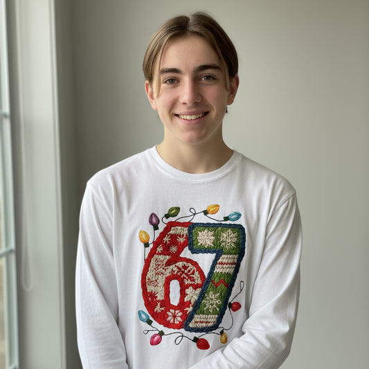 Festive 67 Christmas Lights cozy knit-style holiday shirt