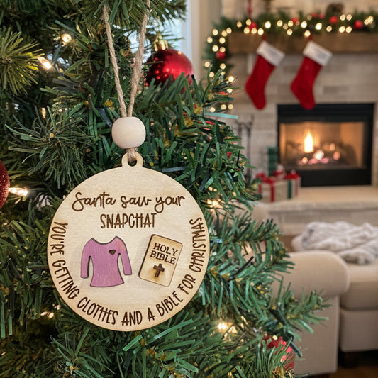 Santa Saw Your Snapchat funny wooden Christmas ornament stocking stuffer