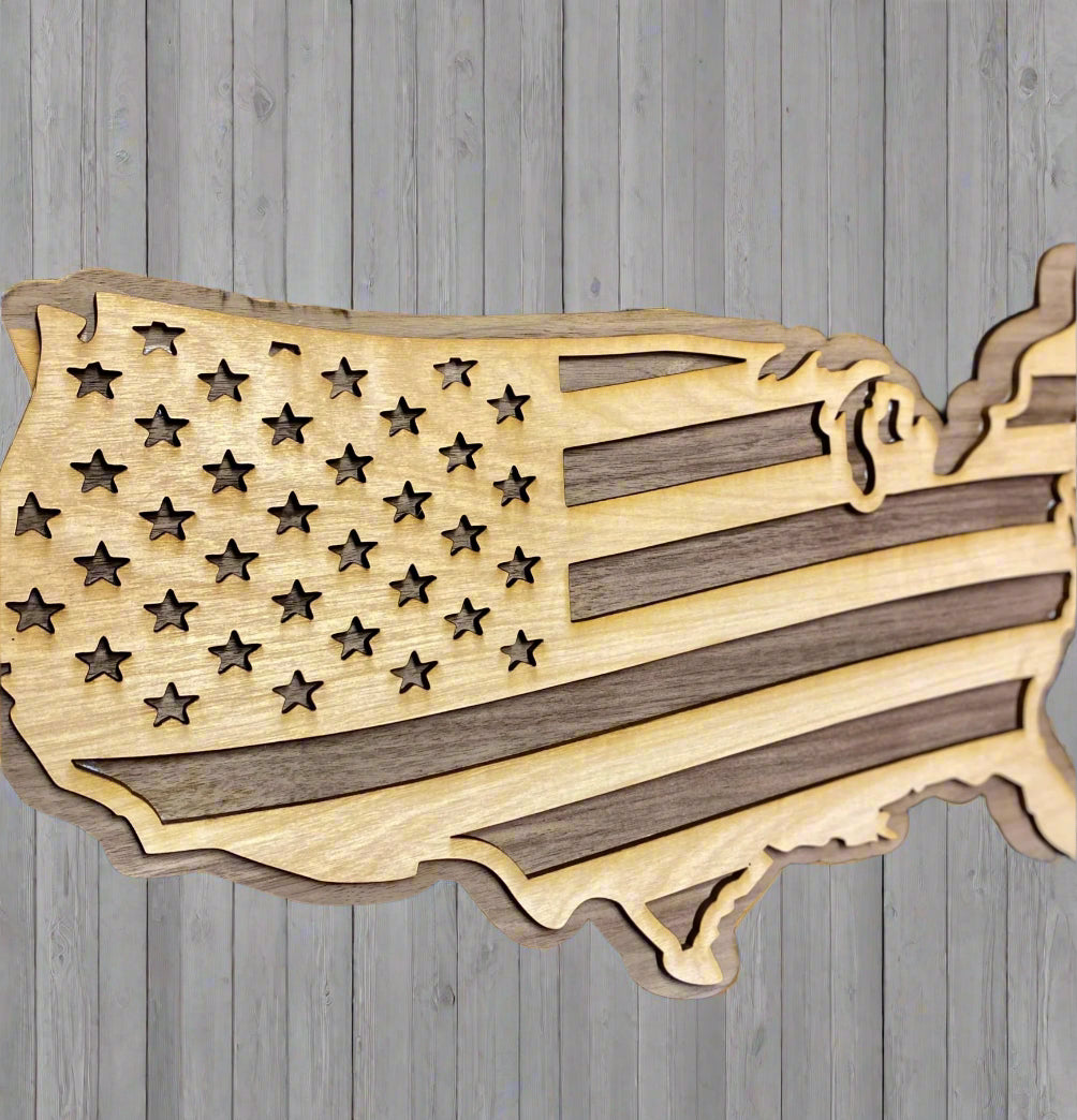 Layered USA map handmade wood wall decor patriotic gift