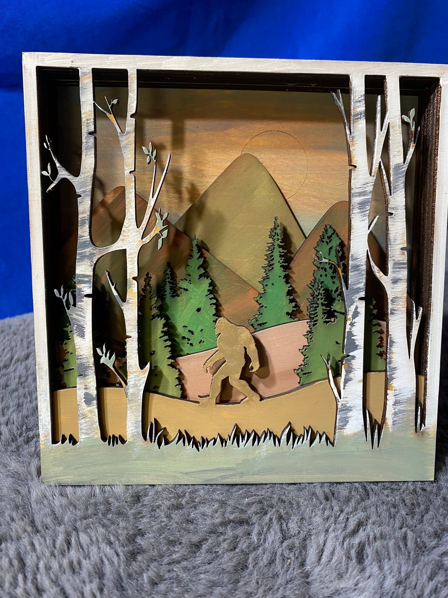 Layered wood bigfoot scene box handmade unique gift