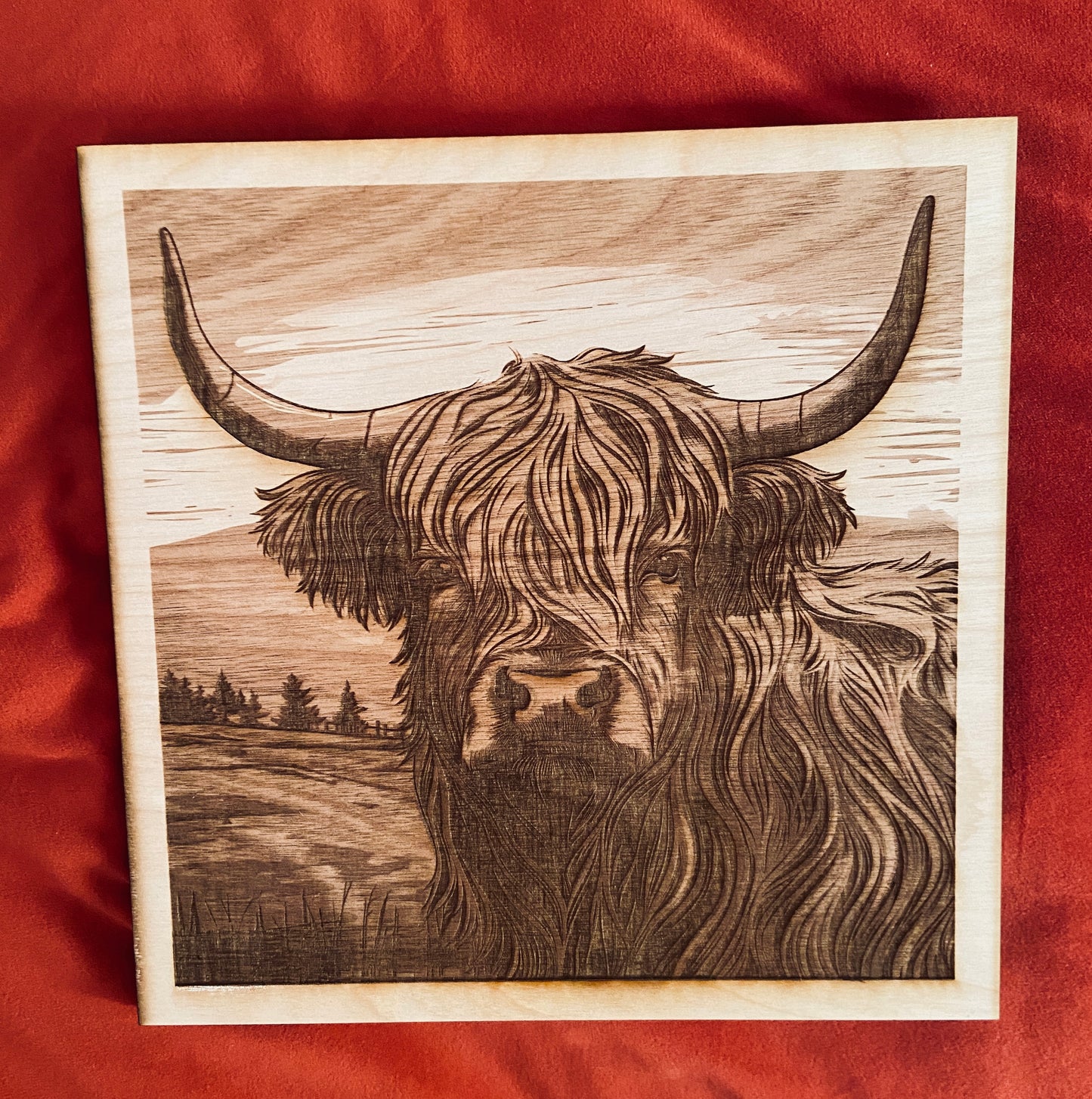 3D wood engraved highland cow handmade farmhouse decor gift
