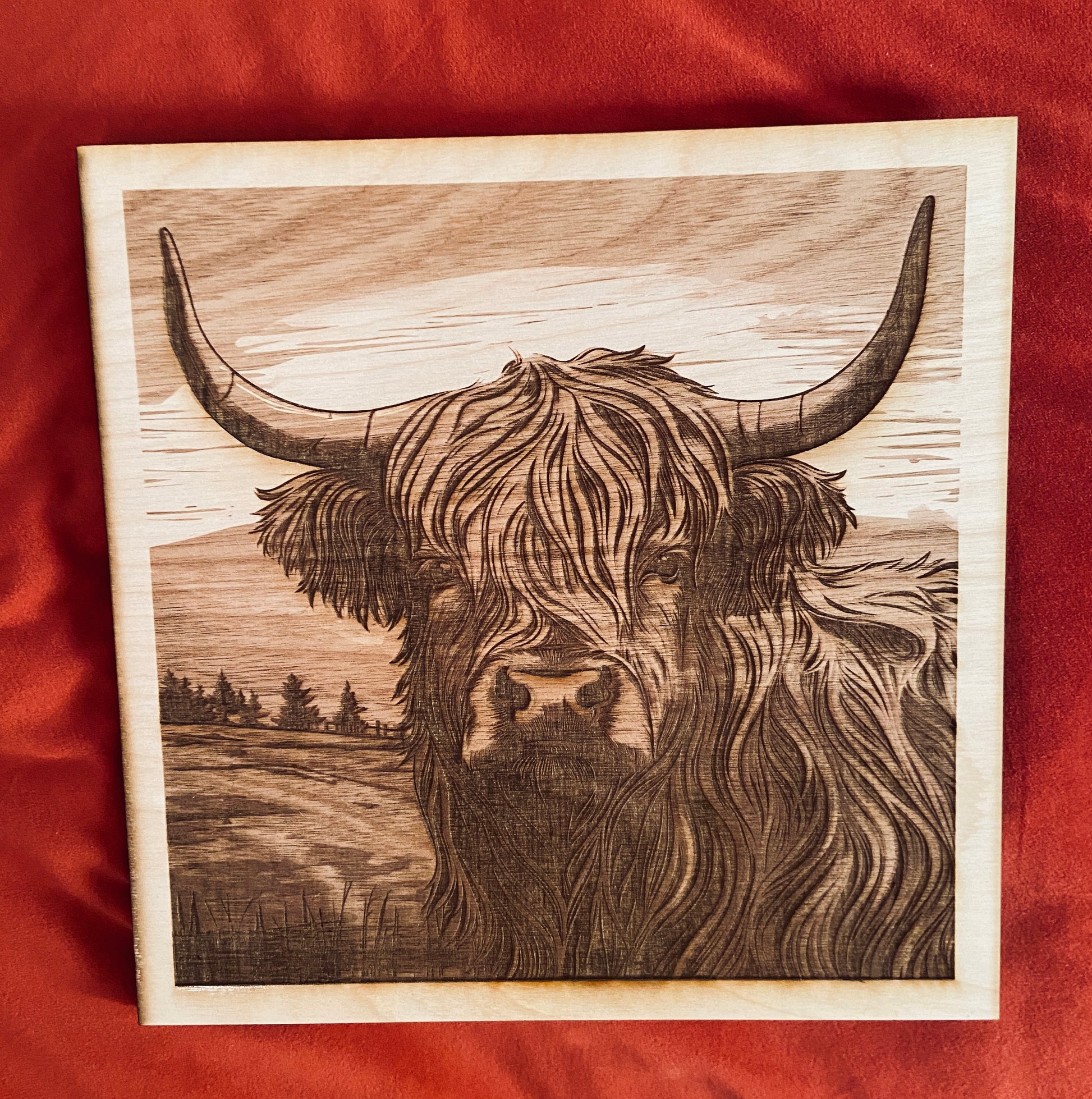 3D wood engraved highland cow handmade farmhouse decor gift