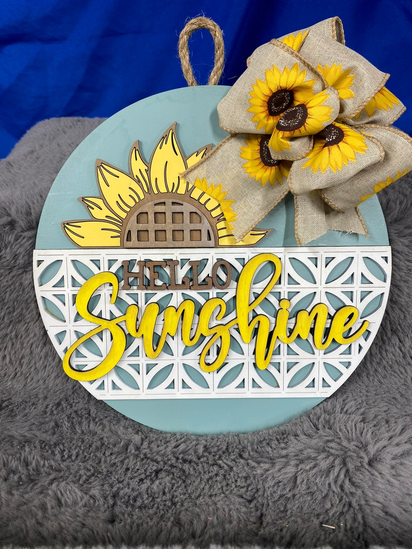 Hello Sunshine door hanger handmade spring home decor 10 inch