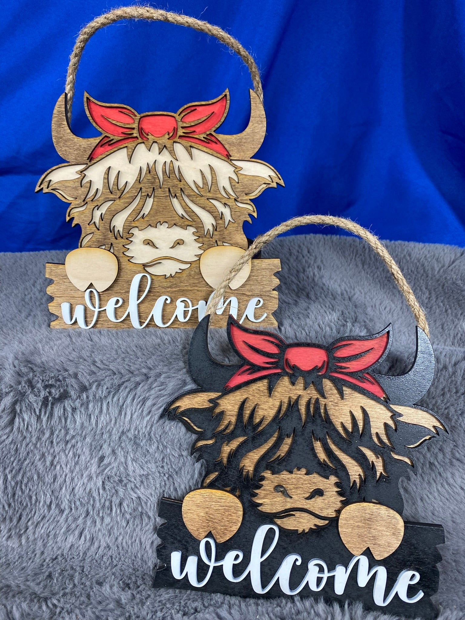 Welcome Highland Cow door hanger handmade farmhouse home decor