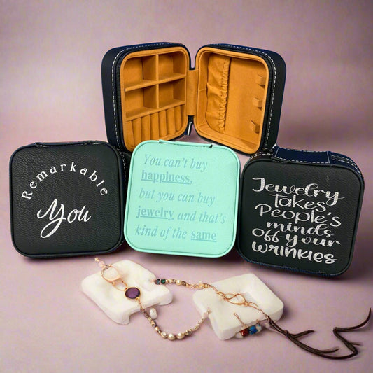 Custom leather engraved travel jewelry box personalized gift for her