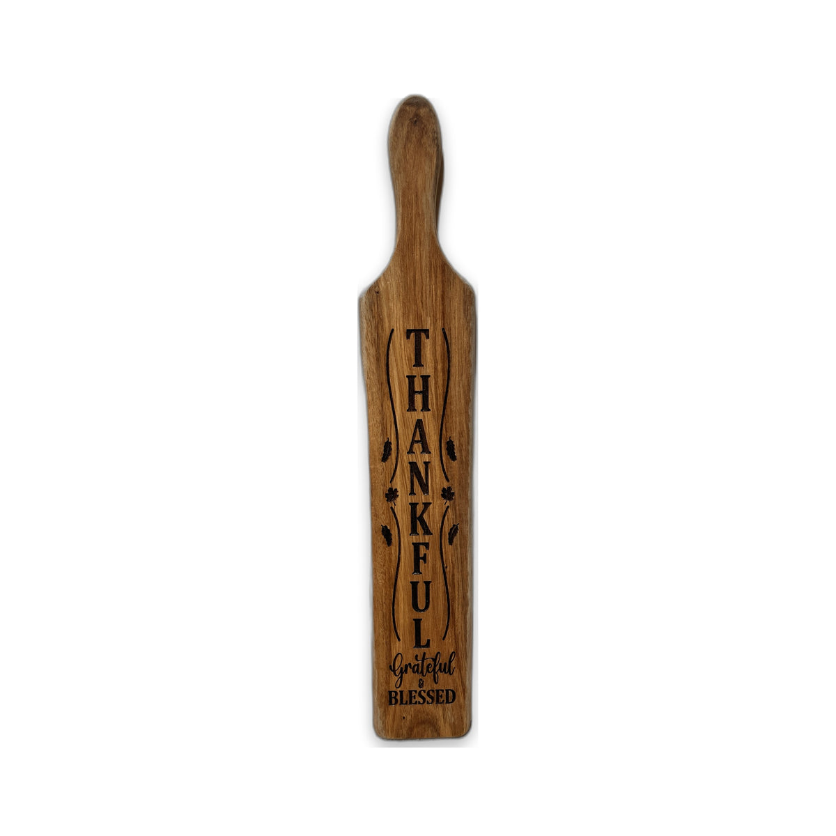 Thankful Grateful and Blessed laser-engraved wood paddle sign, fall farmhouse decor